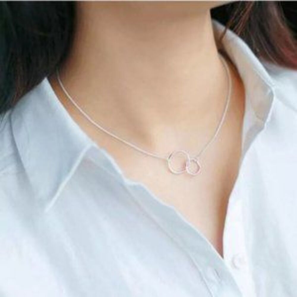 NEW 925 Sterling Silver Double Circle Necklace